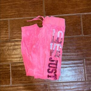 Justice Pink Velour Joggers with Sequin Lettering